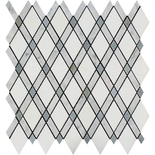 White Carrara Marble Mosaic - Lattice with Gray & Thassos White Polished