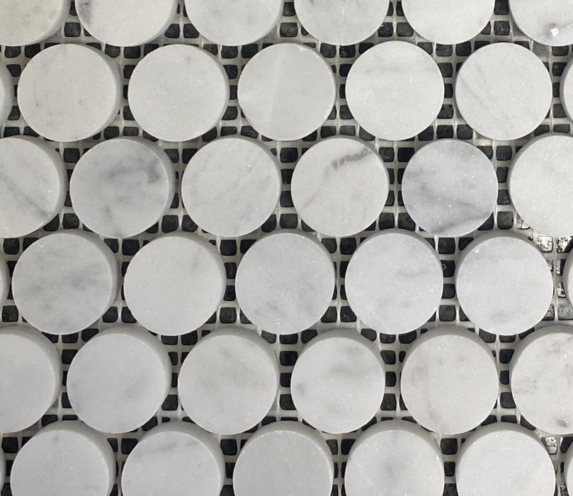 Honed Carrara Venatino Marble Mosaic - Penny Round