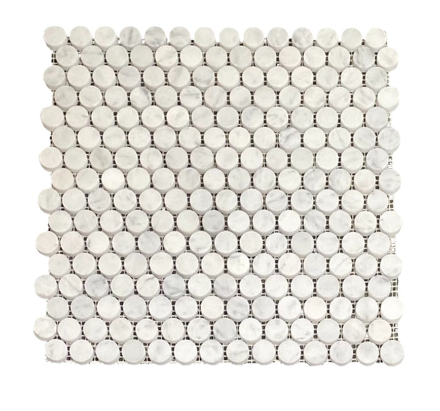 Carrara Venatino Honed Marble Mosaic - Penny Round