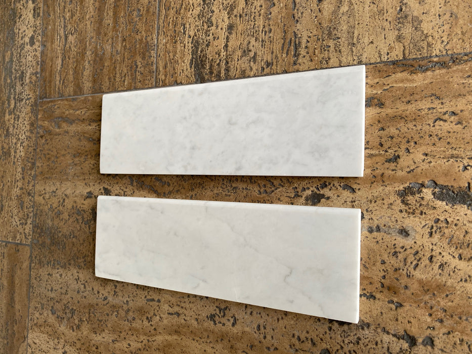 White Carrara Long Side Single Edge Bullnosed Marble Tile - 4" x 12" x 3/8" Polished