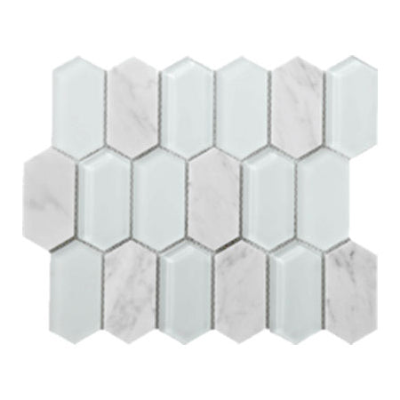 Full Sheet Sample - Metropolitan Carrara Deco Picket Fence Stone & Glass Mosaic - 10.25" x 12" Polished