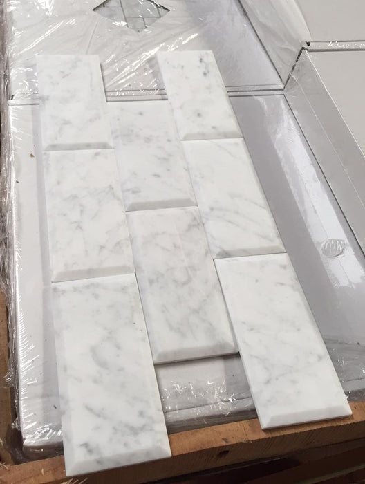 Polished White Carrara Marble Tile - 3" x 6"