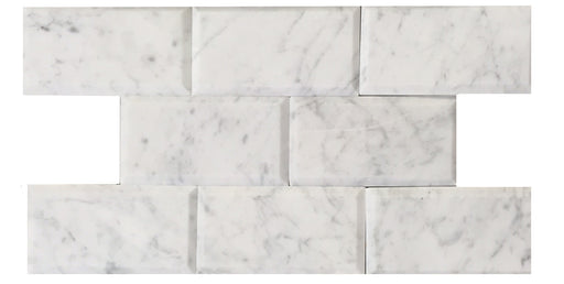 Full Tile Sample - White Carrara Beveled Marble Tile - 3" x 6" x 3/8" Honed