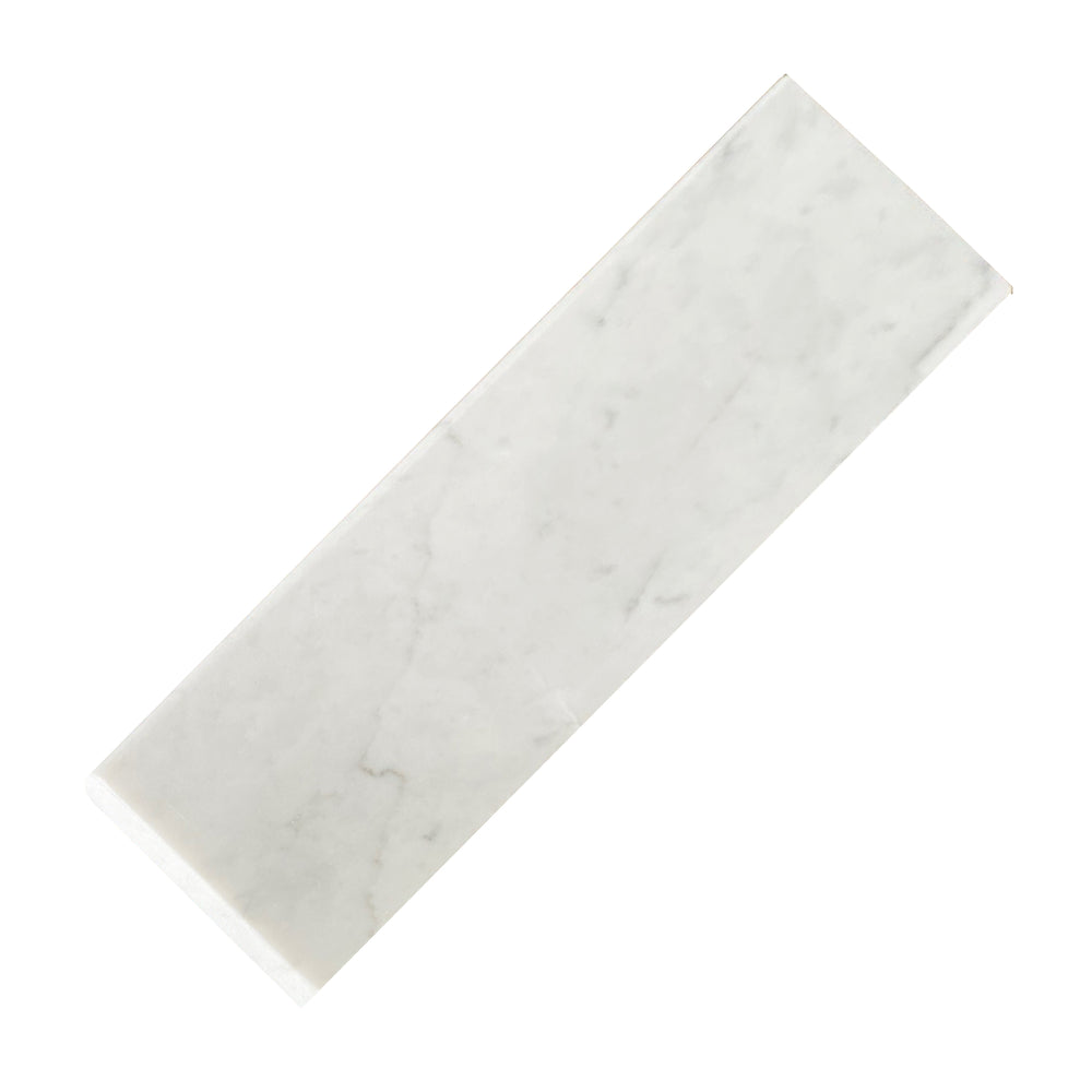 White Carrara Long Side Single Edge Bullnosed Polished Marble Tile - 4" x 12" x 3/8" x 3/8"