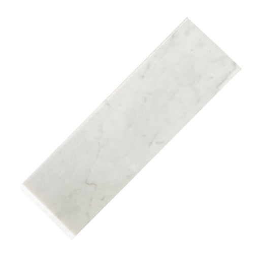White Carrara Long Side Single Edge Bullnosed Polished Marble Tile - 4" x 12" x 3/8" x 3/8"