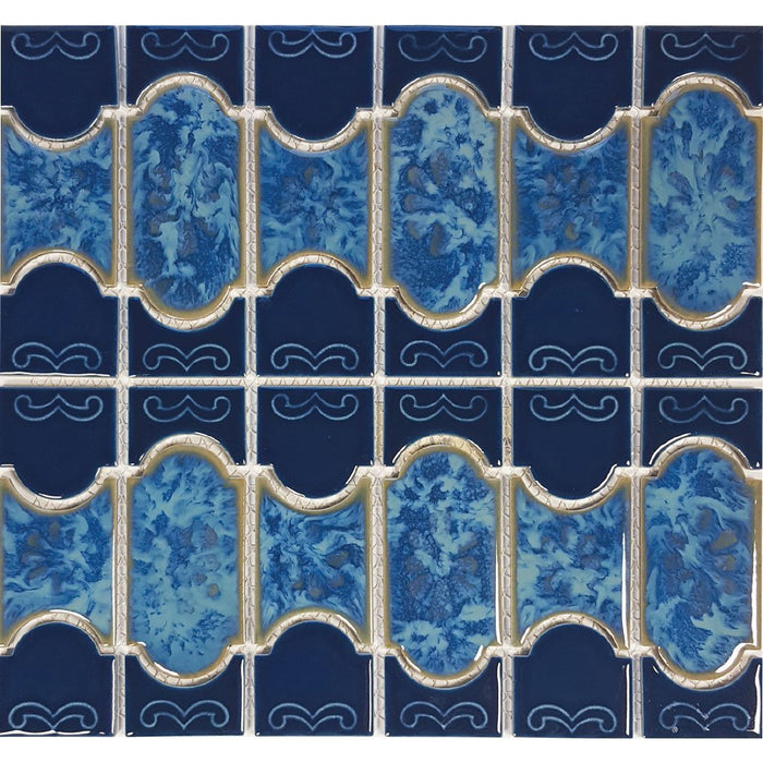 Full Sheet Sample - Aquatica Botanical Caribbean Blue Porcelain Mosaic - 6" x 6" Glossy