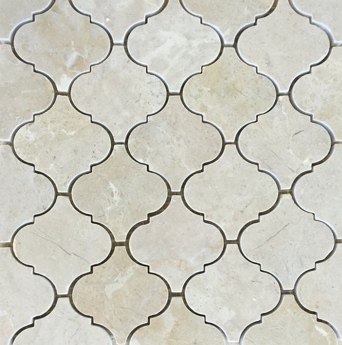 Full Sheet Sample - Crema Marfil Casablanca Arabesque Marble Mosaic - 12" x 12" x 3/8" Polished