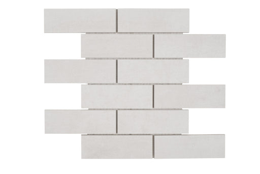 Full Sheet Sample - Fusion Fabric Chalk Staggered Porcelain Mosaic - 2" x 6" x 8 MM Matte