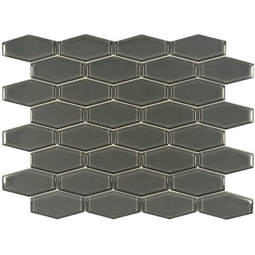 Full Sheet Sample - Aquatica Earth Charcoal Deco Hexagon Glass Mosaic - 1" x 3" Glossy