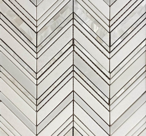 Thassos / Chinese / Pure White / Mother of Pearl Polished Pearl & Marble Mosaic - Chevron