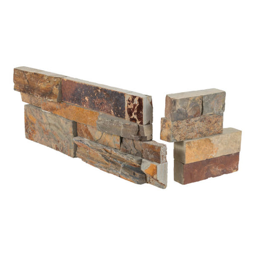 China Multi Color Natural Cleft Face, Gauged Back Slate Ledgestone Corner - 6" x 6" & 6" x 18"