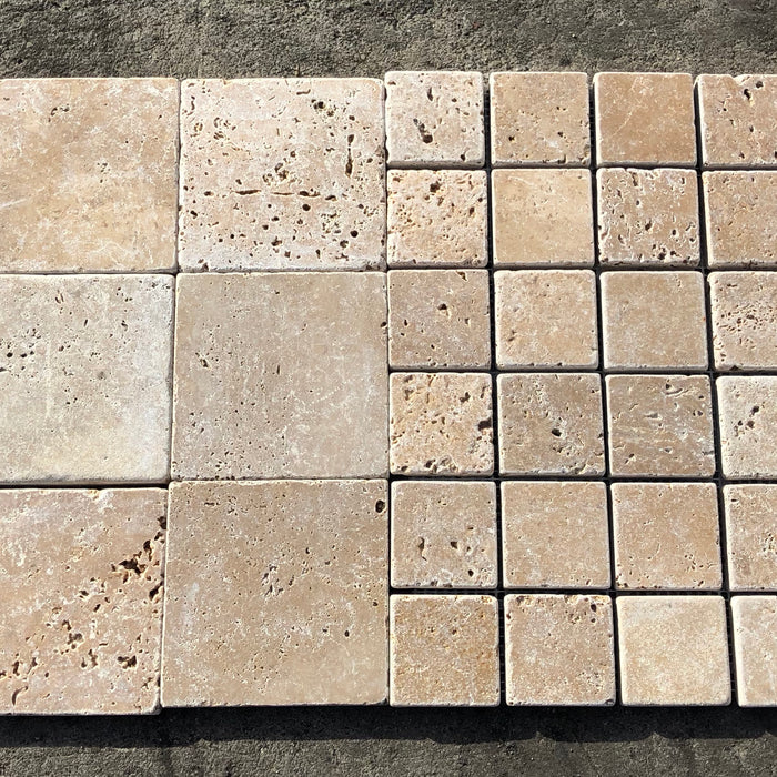 Chocolate (Noche) Travertine Tile - 4" x 4" x 3/8" Tumbled