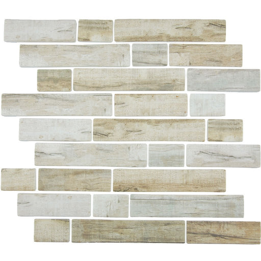 Full Sheet Sample - Aquatica Bark Cinnamon Deco Linear Glass Mosaic - 11.75" x 11.5" Polished