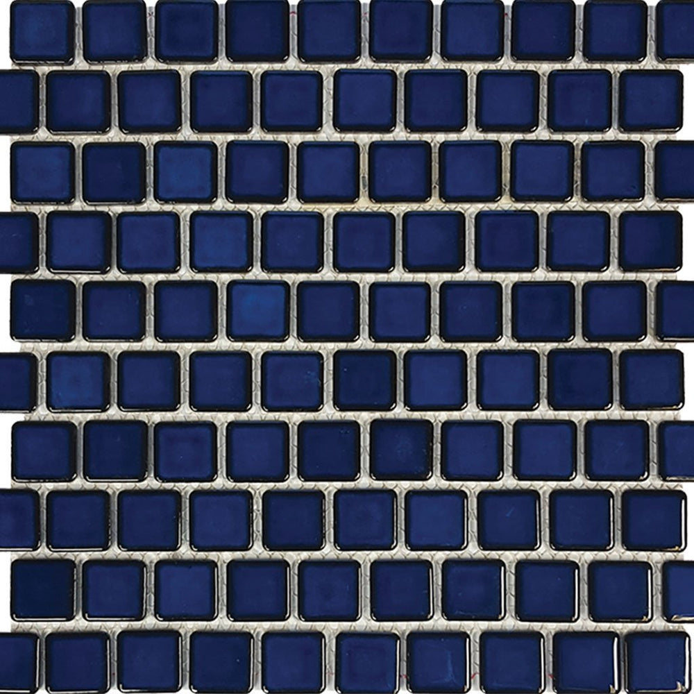 Full Sheet Sample - Aquatica Harmony Cobalt Blue Brick Porcelain Mosaic - 1" x 1" Glossy