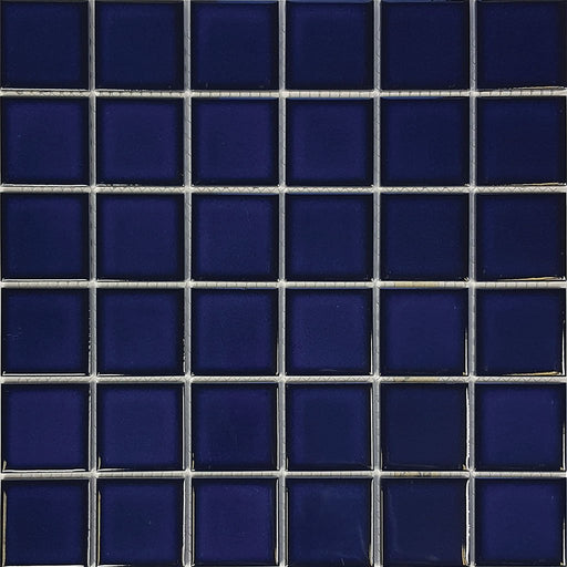 Full Sheet Sample - Aquatica Harmony Cobalt Blue Porcelain Mosaic - 2" x 2" Glossy