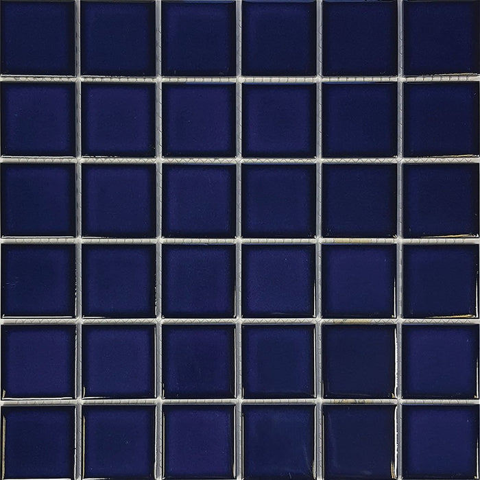 Full Sheet Sample - Aquatica Harmony Cobalt Blue Porcelain Mosaic - 2" x 2" Glossy