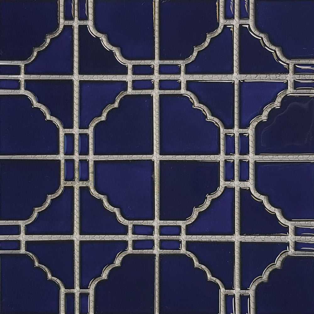 Full Sheet Sample - Aquatica Sunburst Cobalt Blue Porcelain Mosaic - 6" x 6" Glossy