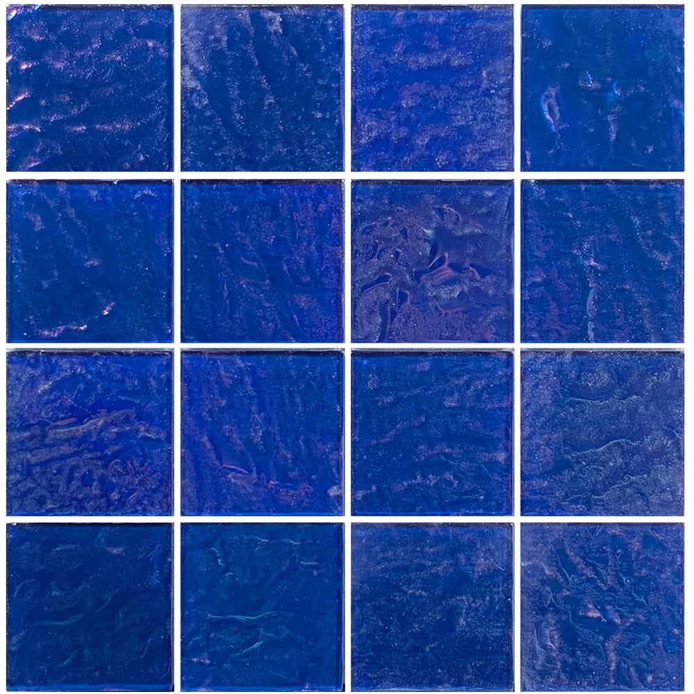 Full Sheet Sample - Aquatica Piazza Cobalt Deco Glass Mosaic - 3" x 3" Textured