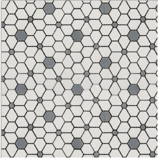 Luxe Thassos White with Azul Imperial Polished Marble Mosaic - Cosmos