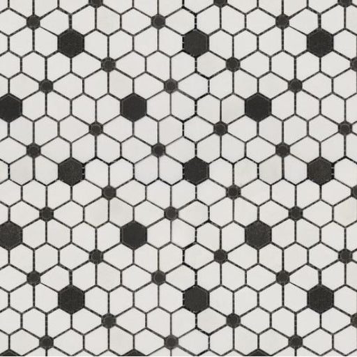 Luxe Thassos White with Black Basalt Polished Marble Mosaic - Cosmos