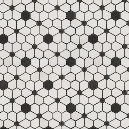 Luxe Thassos White with Black Basalt Polished Marble Mosaic - Cosmos