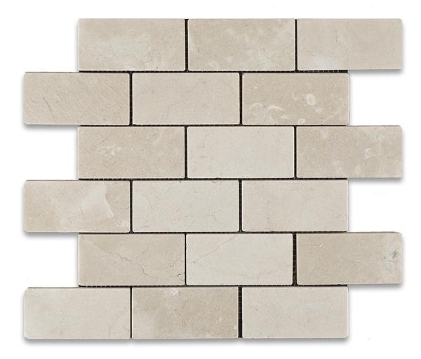 Crema Marfil Marble Mosaic - 2" x 4" Brick Tumbled