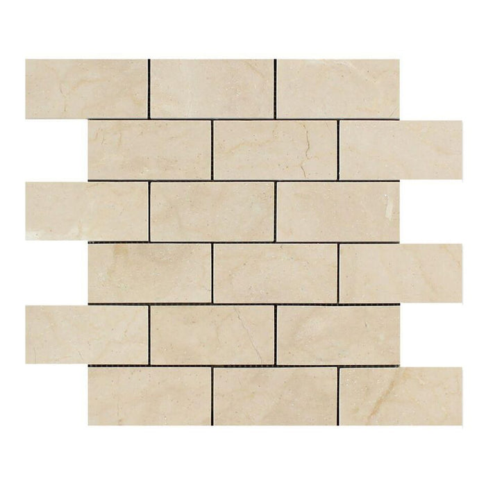 Crema Marfil Marble Mosaic - 2" x 4" Brick Honed