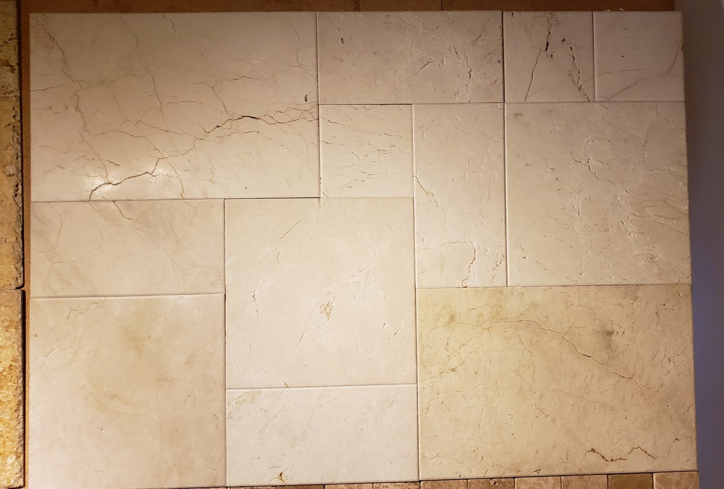 Versailles Pattern Crema Marfil Marble Brushed & Eased Edge