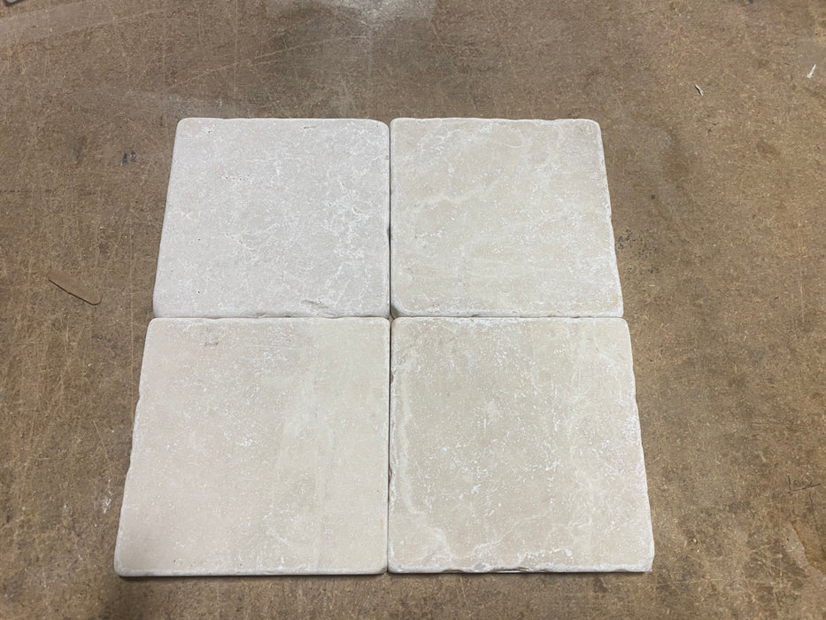 Crema Marfil Standard Tumbled Marble Tile - 4" x 4" x 3/8"