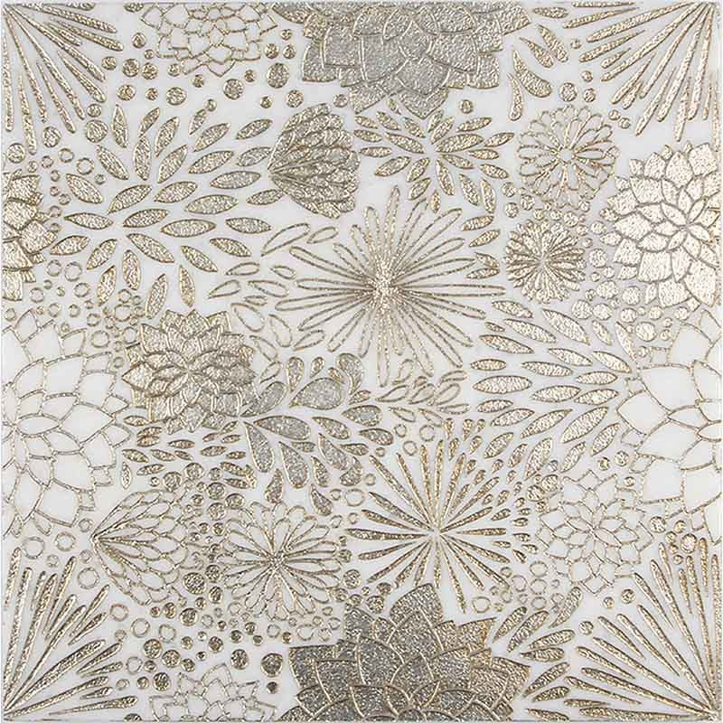 Full Sheet Sample - Skalini Line Artistic Stone Ashen White / Rustic Silver Leaf Marble Mosaic - Dahlia Gold