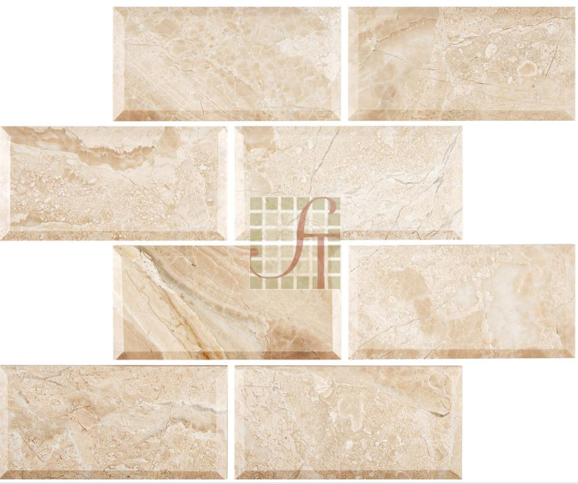 Full Tile Sample - Diano Royal Beveled Marble Tile - 3" x 6" x 3/8" Polished