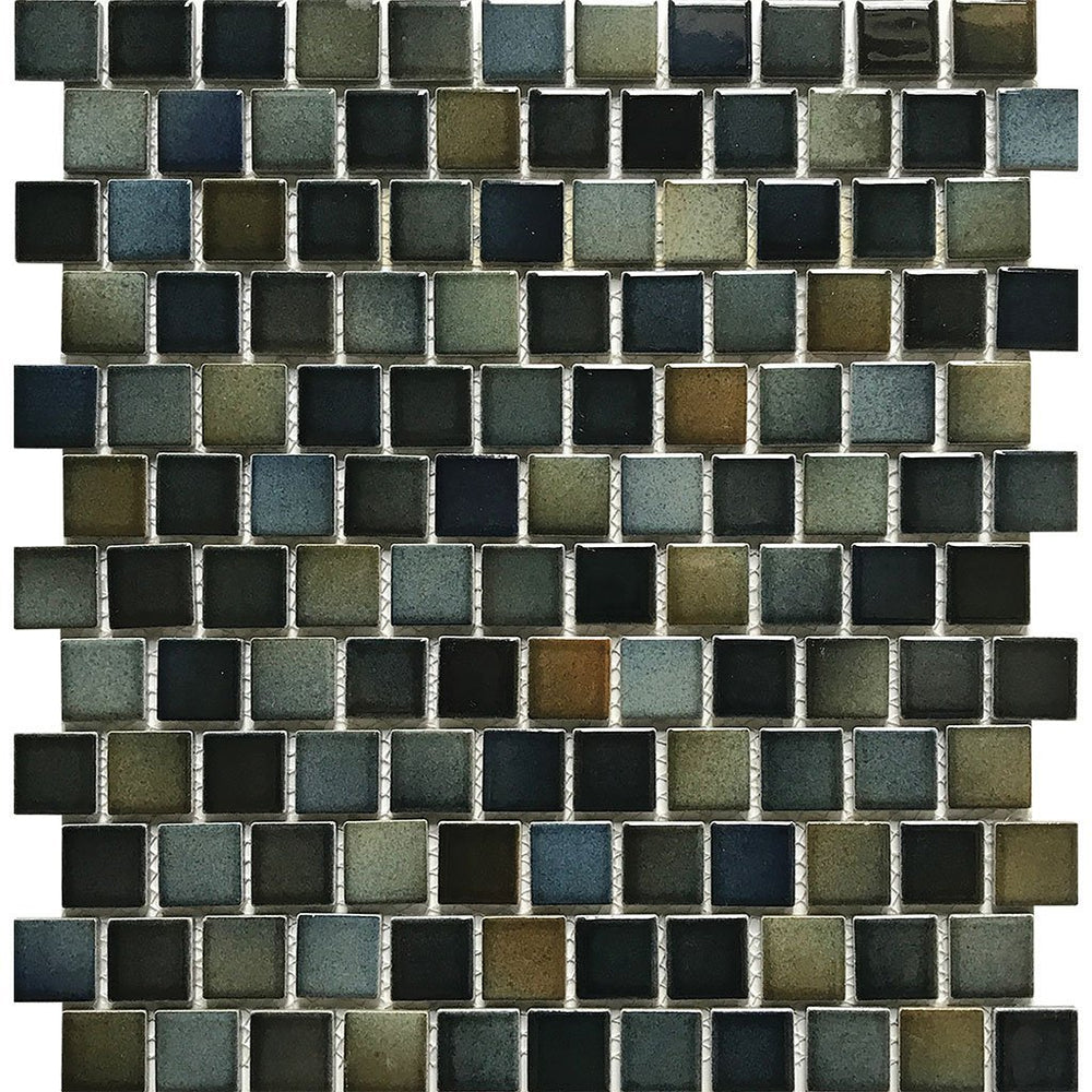 Full Sheet Sample - Aquatica Sea Breeze Dark Staggered Porcelain Mosaic - 1" x 1" Glossy