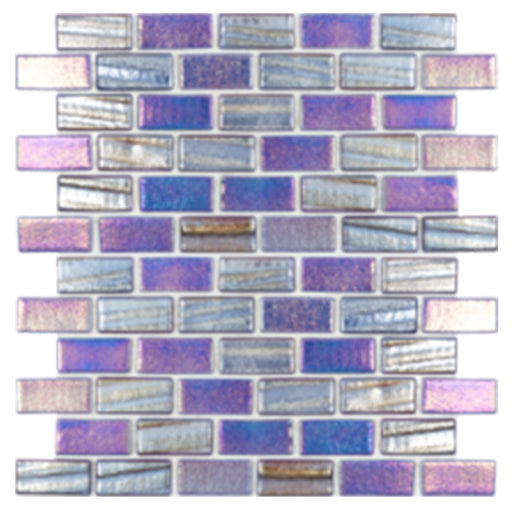 Full Sheet Sample - Illusions Dark Blue Deco Staggered Glass Mosaic - 1" x 2" x 4 MM Iridescent