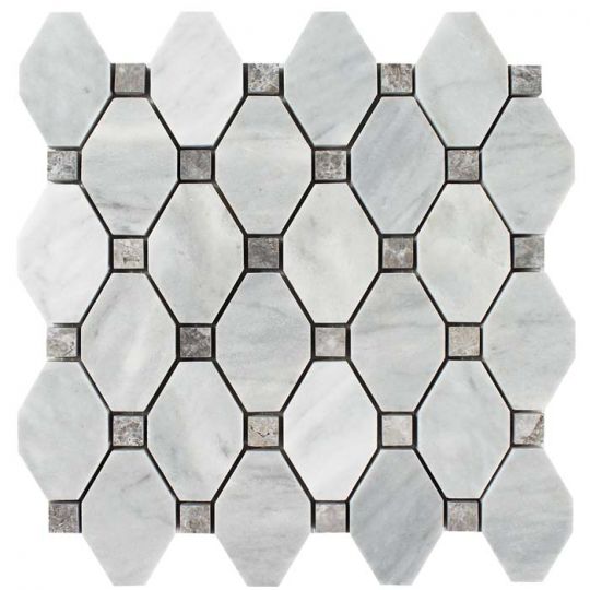 Full Sheet Sample - Metropolitan Deep Blue Deco Hexagon Marble Mosaic - 10.25" x 10.25" Polished