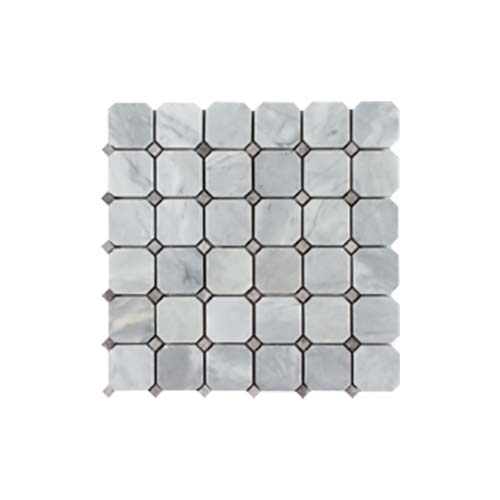Full Sheet Sample - Metropolitan Deep Blue Deco Octagon Dot Marble Mosaic - 12" x 12" Polished