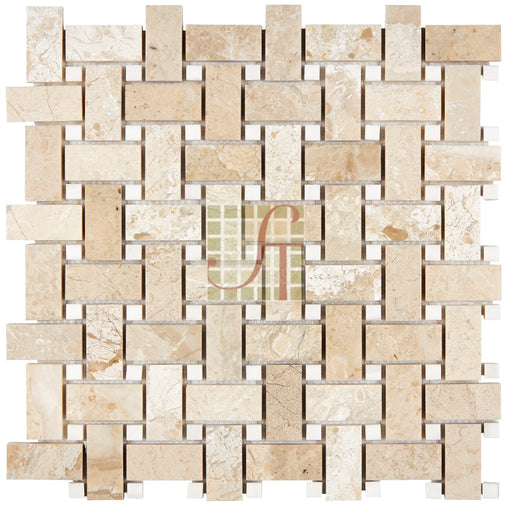 Diano Royal Marble Mosaic - Basket Weave with White Dolomite Dots