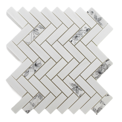 Bianco Dolomite Honed Marble Mosaic - 1" x 3" Herringbone