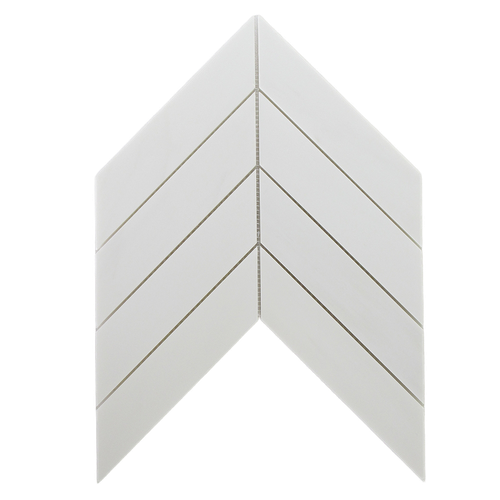 Full Sheet Sample - Bianco Dolomite Chevron Marble Mosaic - 2" x 8" x 3/8" Honed