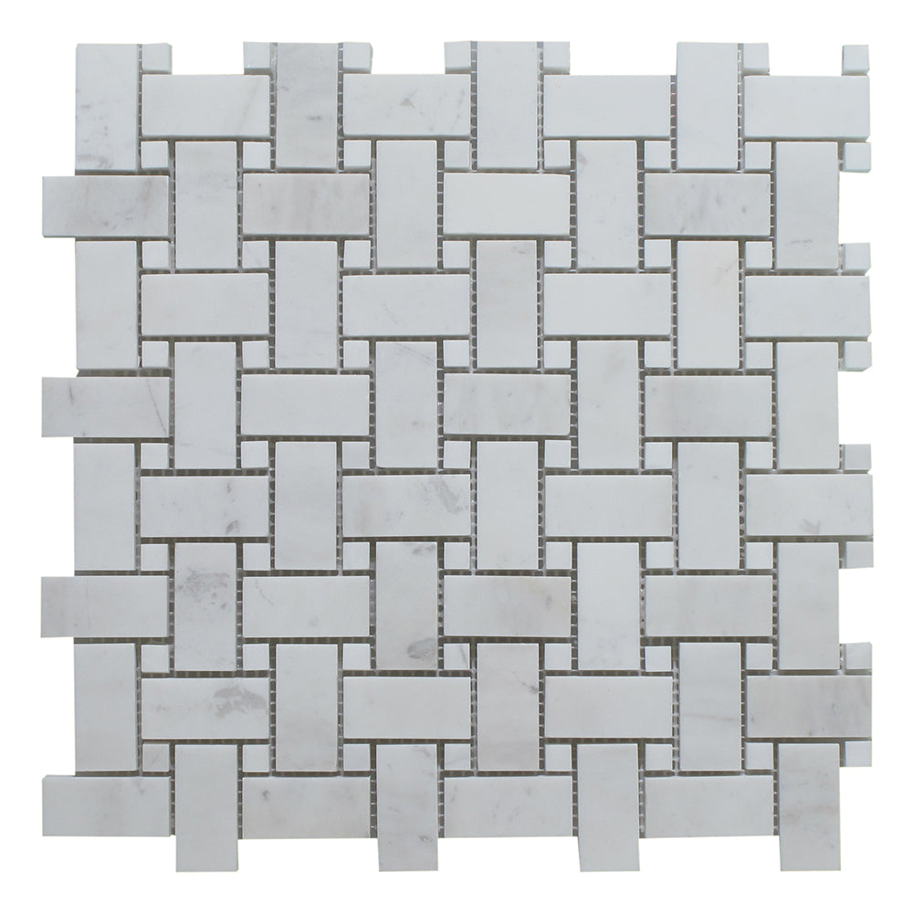 Bianco Dolomite Polished Marble Mosaic - 1" x 2" Basket Weave