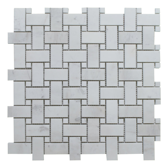 Bianco Dolomite Polished Marble Mosaic - 1" x 2" Basket Weave