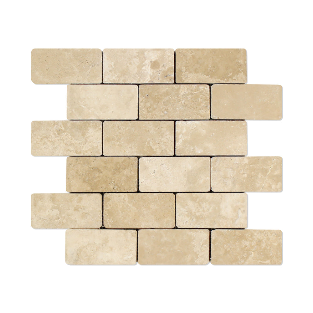 Durango Travertine Mosaic - 2" x 4" Brick Tumbled