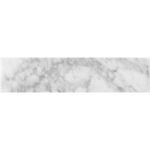 Full Tile Sample - Skalini Line Artistic Stone Etched Chevron Bianco Carrara Marble Tile - 3" x 12" x 3/8" Textured