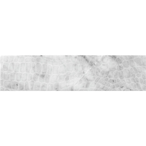 Full Tile Sample - Skalini Line Artistic Stone Etched Alligator Bianco Carrara Marble Tile - 3" x 12" x 3/8" Textured