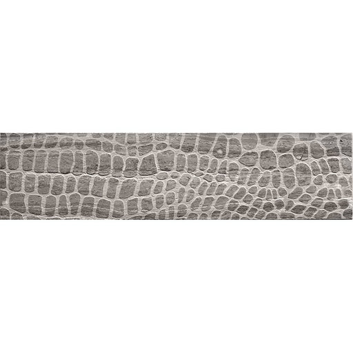 Full Tile Sample - Skalini Line Artistic Stone Etched Alligator Wooden Grey Marble Tile - Textured