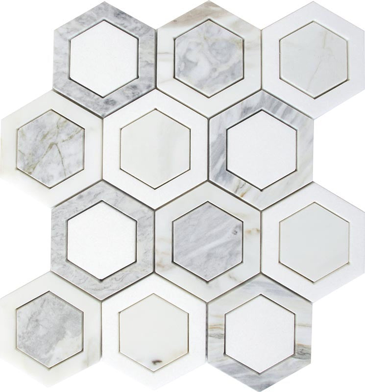 Mir Emilia Calacatta Bluette / Calacatta Thassos White Marble Mosaic ...