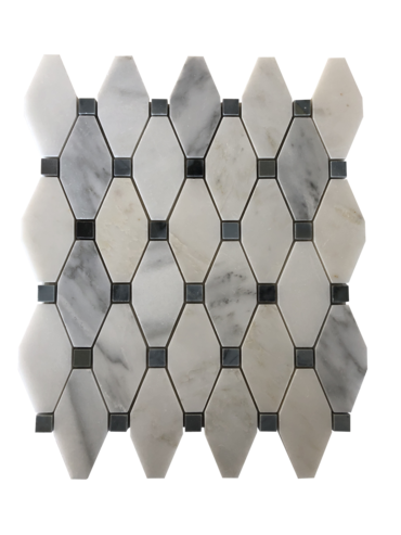 Full Sheet Sample - Oriental White Elongated Octagon Marble Mosaic - 13.25" x 11" x 3/8" Polished