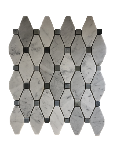 White Carrara Polished Marble Mosaic - Elongated Octagon