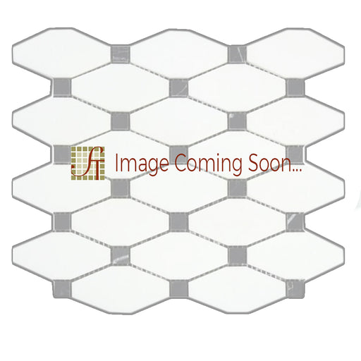 White Pearl Marble Mosaic - Elongated Octagon with Emperador Dark Dots Polished