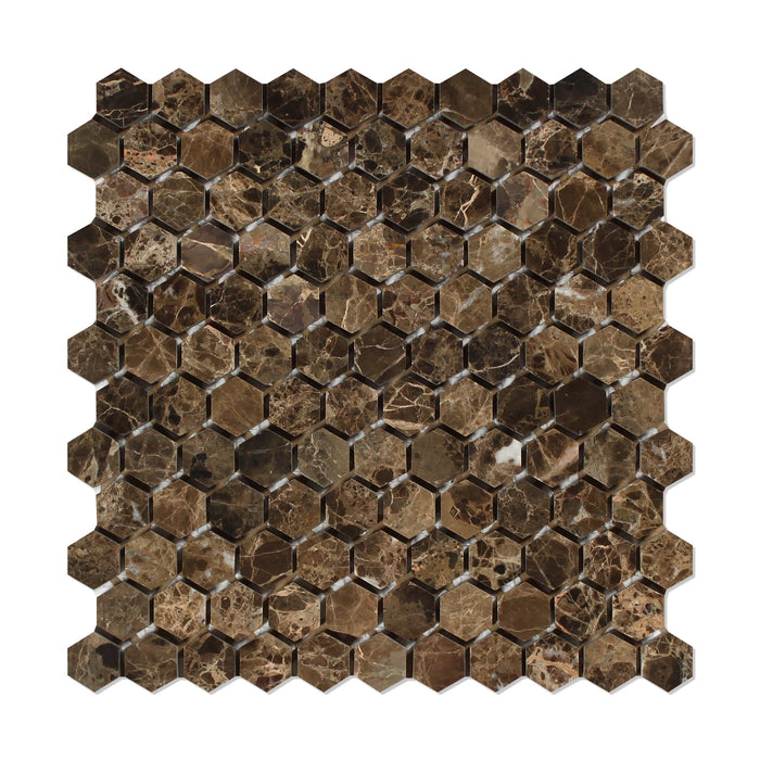 Emperador Dark Marble Mosaic - 1" Hexagon Polished