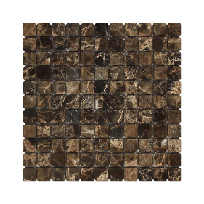 Emperador Dark Marble Mosaic - 1" x 1" Tumbled
